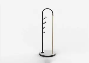 Ives Coat Racks Metal Gold Freestanding, Coat Hanger Stand, Hall Tree Coat Rack for Hanging Hats, Scarves, Bags, Modern Coat Rack with Double Shelves, Corner Coat Rack, 9 Hooks, Gold
