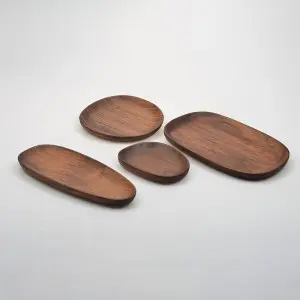 Melanie Black Walnut Wood Tray Set of 4 Wood Handicraft