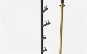 Ives Coat Racks Metal Gold Freestanding, Coat Hanger Stand, Hall Tree Coat Rack for Hanging Hats, Scarves, Bags, Modern Coat Rack with Double Shelves, Corner Coat Rack, 9 Hooks, Gold